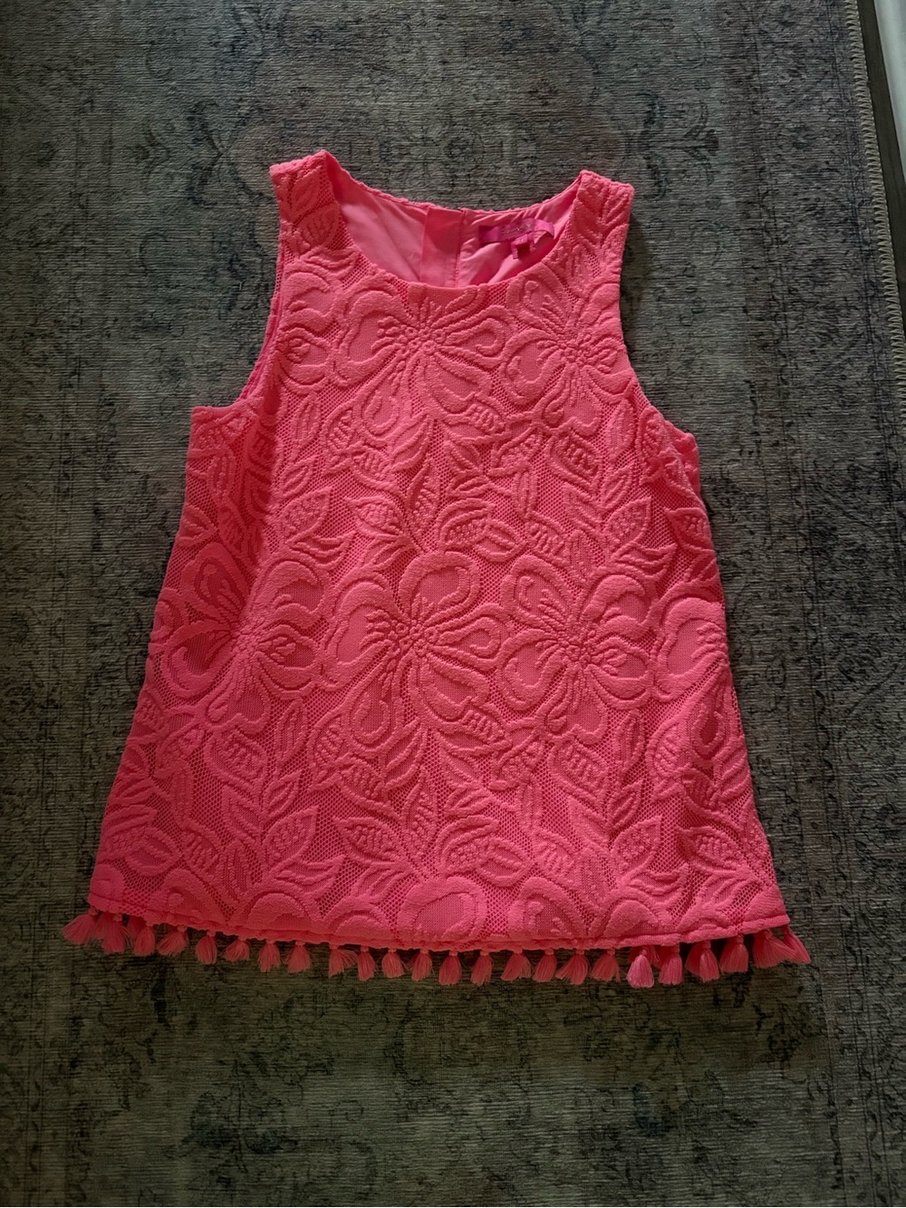 Lilly Pulitzer Girls' Pink Textured Floral Tank with Tassel Hem